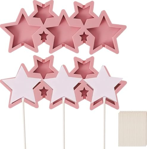 joonnair 2 Sternform mit 50 Stäbchen für Lutscher, Silikonformen für Lutscher, Bonbonform, geeignet für Süßigkeiten, Schokolade, Eiswürfel, 2 Stück