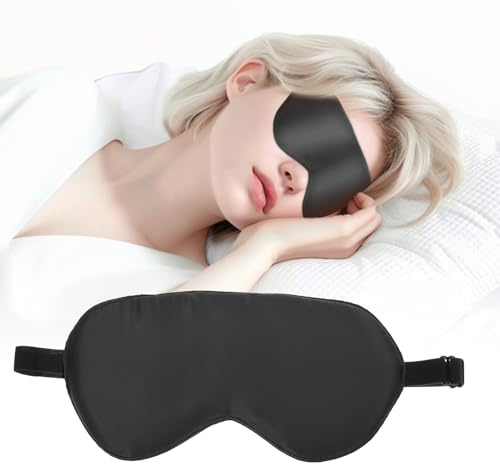 Larrel Maschera per dormire in seta, con blocco della luce, per bambini, con cinturino regolabile, in pura seta, per gli occhi, per dormire, per ragazzi, ragazze e adulti, colore nero
