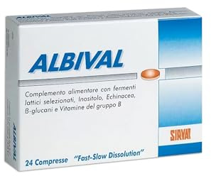 Albival 24 cpr - Integratore con fermenti lattici probiotici, Echinacea, Beta-Glucani, Inositolo e Vitamine B - Per flora intestinale e vaginale, Difese Immunitarie e Candida - Senza glutine