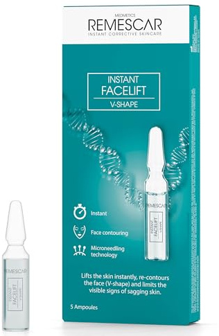 Remescar Instant Facelift V Form 5 ampollas – Sérum antienvejecimiento instantáneo para la cara – Sérum de microneedling para reafirmar y reducir las arrugas – refuerzo de colágeno – tratamiento de 5
