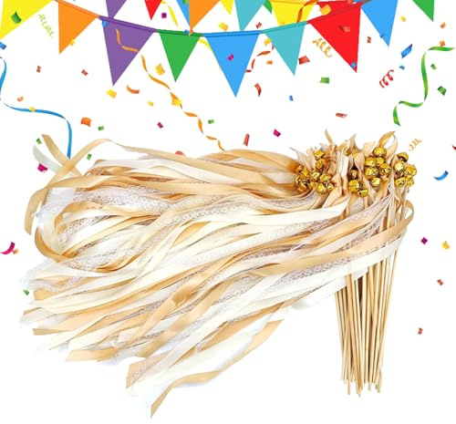Bacchette da sposa – 50 pezzi bacchetta filanti di nastro, elegante decorazione a campana, rustici per lancio nuziale, bastoncini colorati per feste, stravaganti cerimonie di uscita