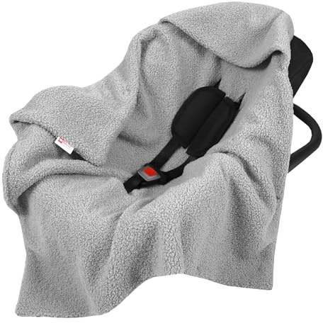 Babylux Einschlagdecke Bouclé 80x80 cm – Kuschelige Babydecke mit Kapuze für Autositz, Babyschale & Kinderwagen – Weiche Baby Kuscheldecke Made in EU (Bouclé - Grau)