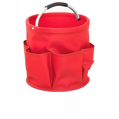 Cubstone 17L Cleaning Caddy With Handle,Foldable storage basket Caddy Bag for Space Saving,Multi Pocket Bucket Organiser for Cleaning Products,Housekeeping,Garden Tools,Toiletries(Red,B)