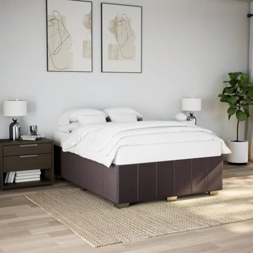Frdhee Polsterbett Palettenbett, Bettgestell ohne Matratze Dunkelbraun 140x200 cm Stoff, Robust, Leichte Montage, Umfangreicher Stauraum