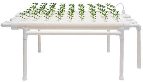 Kit de cultivo hidropónico de 1 capa, kit de cultivo hidropónico, sistemas de cultivo de plantas sin tierra, estructura de cultivo de plantas de 54 agujeros, 102 x 62 x 35 cm, con longitud de manguera