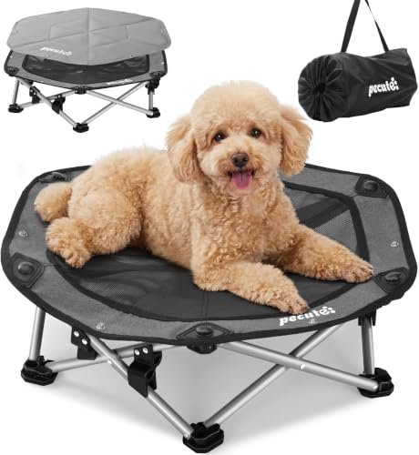 pecute Hundeliege erhöht mit Kühlmatte für Hunde & Katzen, Outdoor, Grau M