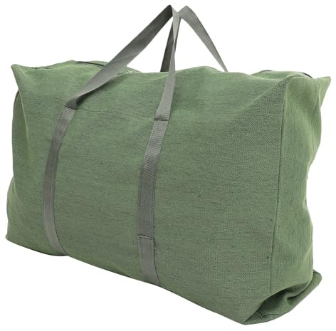 VINTORKY Reisetaschen Canvas Seesack mit Reißverschluss und Großem Fassungsvermögen Faltbare Gepäckaufbewahrungstasche für Umzug und Outdoor Militärgrün 1 Stück Zufällige Farbe