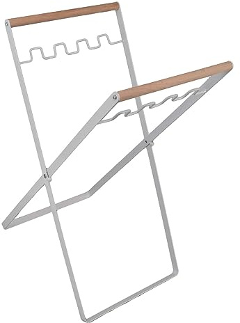 Haofy Support de Sac Poubelle D'extérieur en Fer, Support de Sac Poubelle de Camping Robuste pour le Jardin et le Camping, Bois D'hévéa en Fer 18,3x13,2x9,6 Pouces (WHITE)