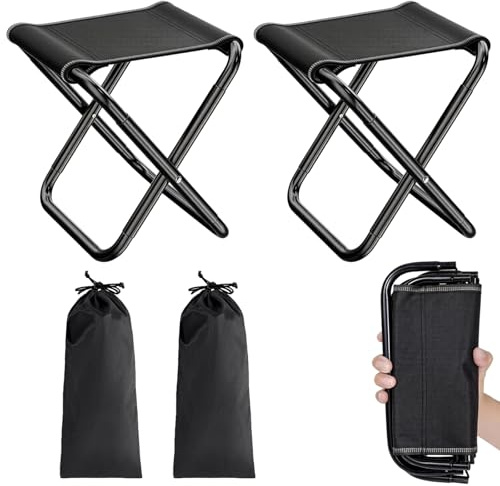 Feegela 2 Piezas Taburete Plegable Camping,Portátil con Bolsa,hasta 77 kg