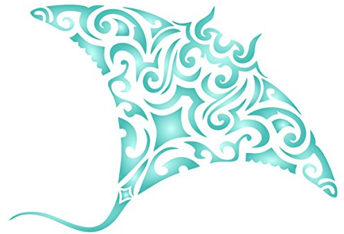 Manta Ray Stencil - 23 x 15cm (M) - Reusable Maori Tribal Tattoo Stingray Devil Fish Wall Stencil Template