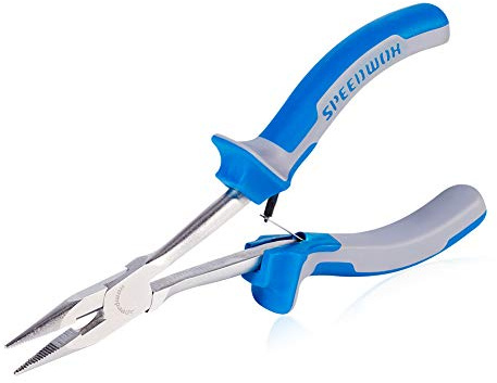 SPEEDWOX Griptång, nåltång, lång räckvidd, 15 cm, 45 graders böjd, sidoskärare, släta avsmalnande käkar, fin precisionstång för svåråtkomliga smala utrymmen, hög hävstångseffekt, halkfritt handtag