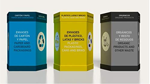 Lot de 3 poubelles en Carton avec Design prédéfini en Papier Plastique Organique. Plusieurs Dimensions. Recyclage. Ustensiles de Bureau. Poubelle à déchets. 85x36,5cm