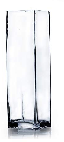 WGV Tall Square Vase Glass Block, Length 4, Height 12, Clear Bud Floral Container, Candle Holder, Planter Terrarium for Wedding Party Event, Home Office Decor, 1 Piece