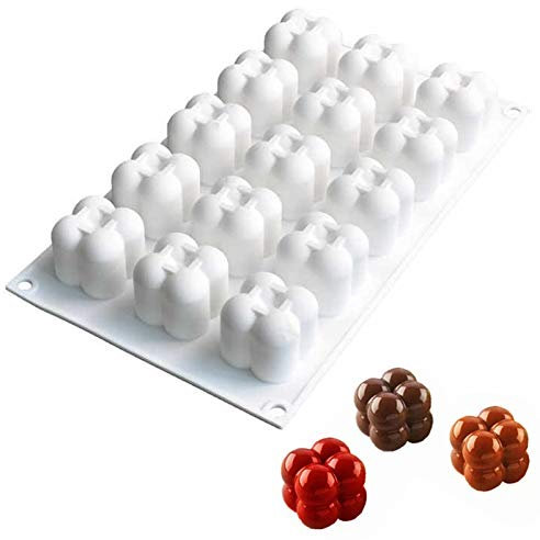 DUBENS 3D Magie Ball Mousse Kuchenform, 15 Loch Zauberwürfel Silikon Backform/Muffinform für Muffins, Cupcakes, Dessert, Kuchen, Pudding, Eiswürfel und Gelee, Brotbackform