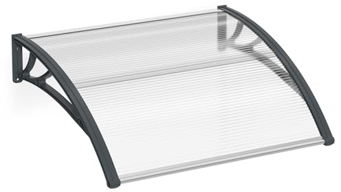 Aufun Canopy for Front Door 120 x 100 cm Front Door Canopy Pent Canopy Made of 5mm Thick Transparent Polycarbonate PP Bracket Door Canopy for Outdoor Pent Arch Canopy Canopy Gray Clip