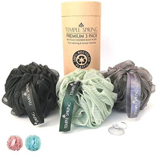 Temple Spring Recycelter Duschschwamm, Körperpeeling Badeschwamm, Luffa Schwamm, Peeling Schwamm für Eingewachsene Haare, Waschschwamm Körper, Loofah Body Scrubber, Duschschwamm Körper - Meeresgrün
