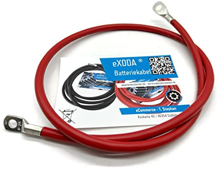eXODA Câble de batterie 25 mm² 100 cm embouts M8 et M10 Rouge flexible de haute qualité pour voiture bateau moto avec un fort pourcentage de cuivre résistant jusqu'à 70°