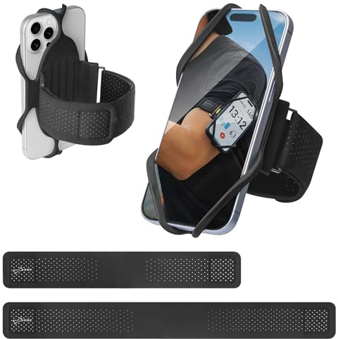 BONE Run Tie 3, Running Phone Armband, Skin-Friendly Silicone Sport Armband with Dual-Layer Heat-Dissipation, Workout Phone Holder for iPhone & 4.7-7.2 Smartphones (2-Size_Combo)