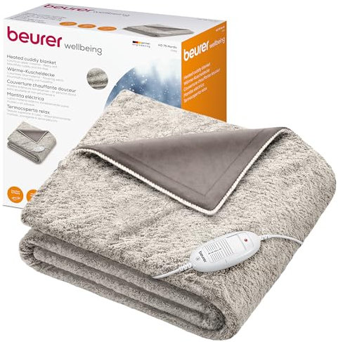 Beurer HD 75 Nordic electric blanket,cosy heated blanket in faux fur look, with 6 temperature settings, machine washable at 30 °C,electric blanket with automatic switch-off, beige/brown, 180 x 130 cm