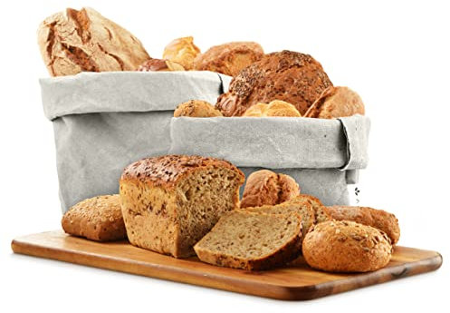 Lot 3 Corbeille a Pain en Papier Kraft Écologique - Panier de Fruits et Legumes et Rangement pour Deco Cuisine - Cache Pot Plante Interieur, Pot de Fleur Gris