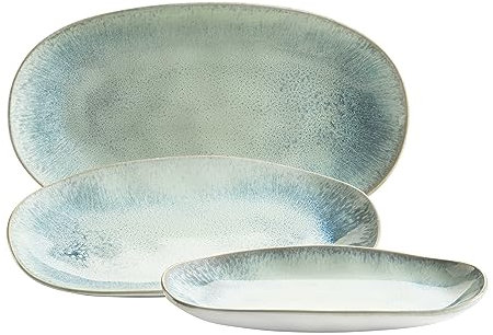 MÄSER Set di piatti da portata in gres Frozen verde, 39 x 21 x 25 cm