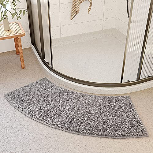 FUYILIFE Quadrant Curved Bath Carpet, Microfibre Non Slip Corner Shower Mat, Soft Fluffy Washable Curved Bath Mat Rug, Luxury Bathtub Carpet, Grey-12.5x39In