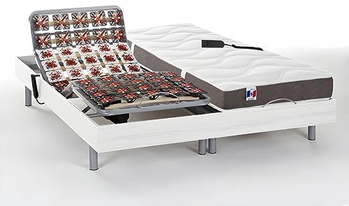 Vente-unique DREAMEA Matratzen elektrischer Lattenrost 2er-Set mit OKIN-Motoren - 5 Zonen - 2X 70 x 190 cm - 100% Latex - Eichefarben - Jupiter