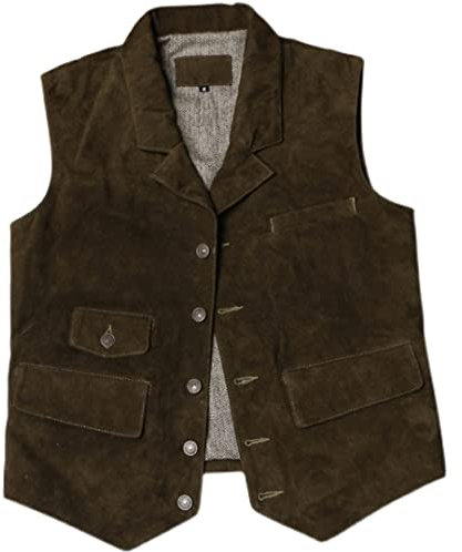 Vintage Wildleder Echtleder Weste Herren Lässige Schaffell Weste Ärmellose Echtlederjacken as The Picture L