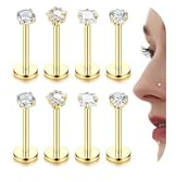 Morfetto 16G G23 Titan Tragus Labret Piercing Gold Lippenpiercing Ashley Medusa Piercing Lippe Ohrpiercing Zirkonia Stern Flat Piercing Ohr Knorpel Tragus Helix Piercings Titan 8mm