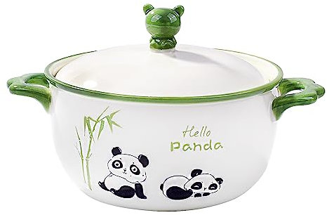 Cerficer Keramikschüssel im japanischen Stil mit Deckel, 15,2 cm, niedliches Panda- und Bambus-Design, mikrowellen- und spülmaschinenfest, für Suppe, Nudeln, Reis