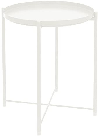 ML-Design Beistelltisch rund Ø45 x H52 cm aus Metall, Weiß, Couchtisch mit abnehmbarem Tablett, klappbar, stabil, standsicher, Wohnzimmertisch Sofatisch Kaffeetisch Nachttisch, für Getränke, Snacks