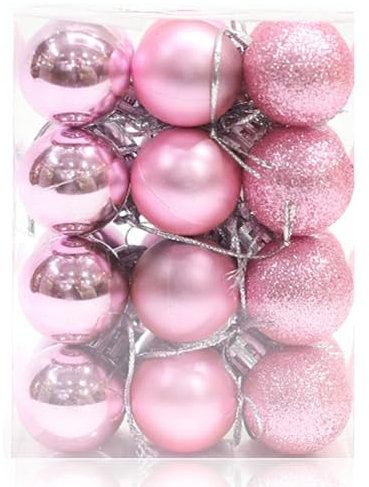 24 palline di Natale infrangibili per albero di Natale, 30 mm, mini palline da appendere per albero di Natale, vacanze, matrimoni, feste, colore: rosa