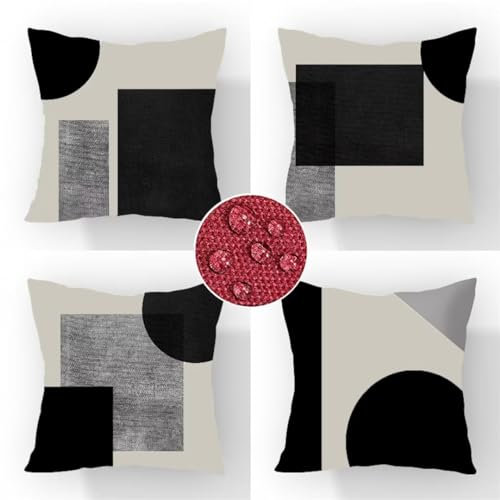 Outdoor Wetterfest Kissenbezug 40x40 cm 4er Set Schwarz Kissenbezüge Weiss Outdoor Kissen Wasserdicht Leinen Sofakissen Dekokissen für Garten Couch Terrasse Bank Stuhl Outdoor Heimdekoration Geschenke