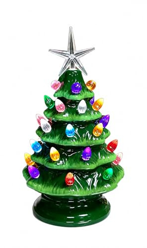 Moments IN Time Árbol de Navidad de cerámica LED de 9 Pulgadas de Alto, luz LED, batería no incluida.
