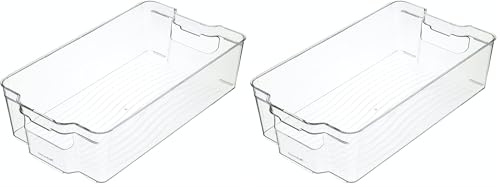 KitchenCraft Large Fridge-Safe Plastic Kitchen Storage Box, 21cm x 37.5cm x 10cm /8 x14½ x 4- Transparent (Pack of 2)