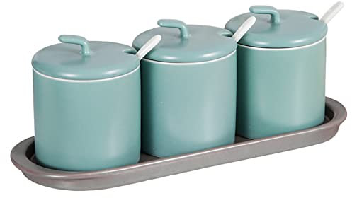 Vaso per zucchero in ceramica, zuccheriera, salier Zuccheriera for la casa con cucchiaio, contenitore for zucchero in tinta unita, barattoli for spezie in porcellana antiumidità e antipolvere, zuccher