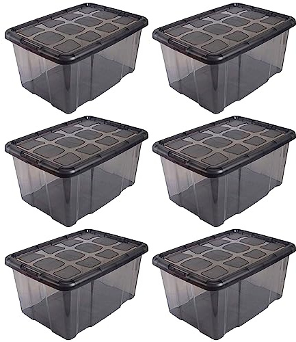 Acan Tradineur - Pack de 6 Cajas de Almacenamiento - Fabricado en plástico - Contenedor para almacenar Libros, ropa, mantas - N.º 18 (Gris Antracita) - 29,7 x 61,5 x 45 cm - 60 Litros