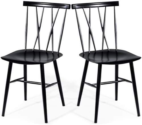 GIANTEX Set di 2 Sedie da Pranzo, Sedia con Schienale e Poggiapiedi, Struttura Robusta in Ferro, Ogni Sedia Portata 150kg, Design Industriale senza Braccioli, Ideale per Bistro, Giardini e Bar, Nero