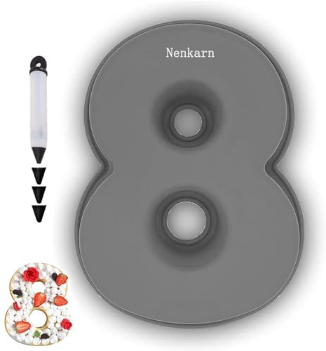 Nenkarn Silikon Backform Zahlen, Backform Zahl 8, Kuchenform Zahlen Groß 25cm, Number Cake mit Dekoration zum Backen, Geburtstag und Jahrestag, BPA frei, Anti-Stick