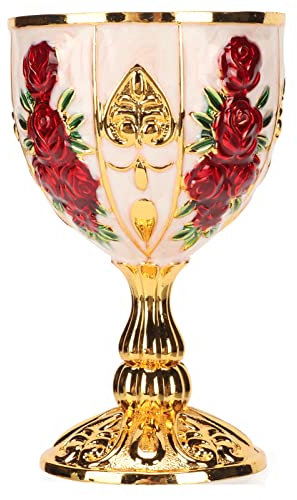 Akozon Calice doré, Motif de Fleur Pimp élégant PimPCup pour Fête Banquet Bar Tasse à Vin 4 Pouces de Haut en Alliage de Zinc Rétro en Relief (Fleur Rouge Blanc Doré)