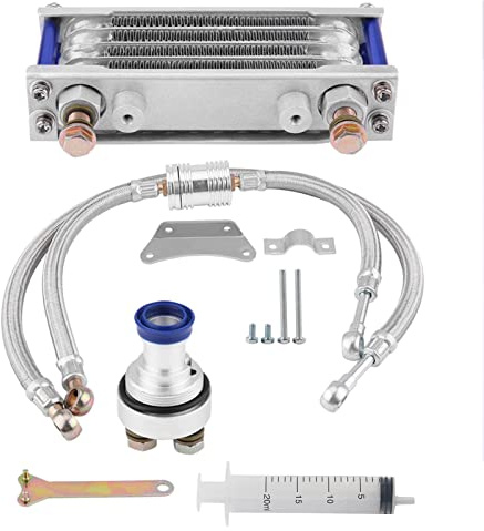 Radiatore Olio Motore per Moto, Kit di Sostituzione del Sistema di Radiatore di Raffreddamento Olio per Radiatore Olio Motore Moto a Raffreddamento Rapido in Alluminio per CB CG(Export 65ML-Argento)