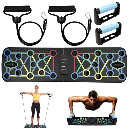 Traxenta Portable Planche Pompe, Planche Pompe Musculation avec Antiglisse Poignées, Planche Push Up, Push Up Board, Push Up Board Pliable avec 2 Bande de Résistance, Push Up Bar pour Muscles Exercice