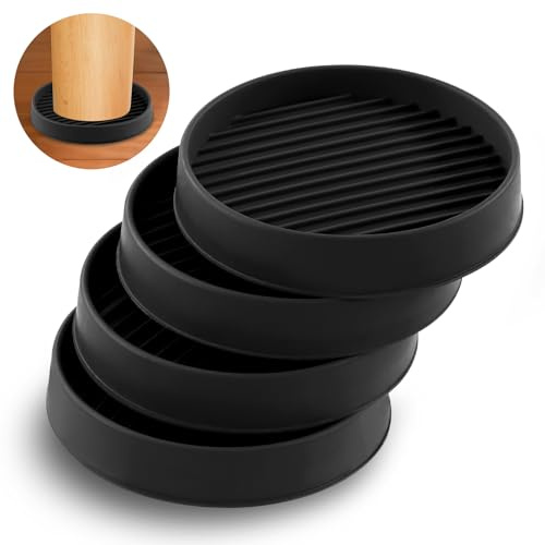 Rustark 4Pcs 75mm 3 Inch Black Round Rubber Caster Cups Non Slip Furniture Square Pads Coasters Pads Hardwoods Floors Protectors, Non Skid Square Furniture Feet Caps for Bed Couch Tables Chair