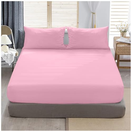 Premium King Size Extra Deep Fitted Sheet Pink - Extra Deep Pocket Bed Sheet 16 Inch 40 Cm - Non Iron Polycotton Deep King Size Fitted Sheet, 152X203Cm