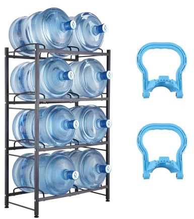 VEVOR Portabottiglie a 4 Livelli, Portabottiglie in Ferro da 18,9 L, Portabottiglie a Doppio Livello per 8 Bottiglie, Portabrocche per Acqua Resistente per Cucina, Ufficio, Soggiorno, Argento