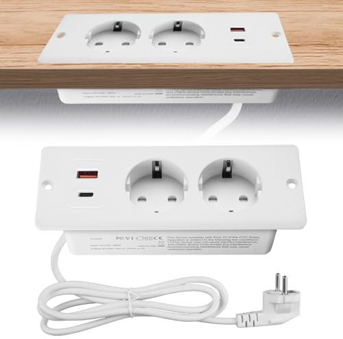SPORWAY Presa da tavolo, presa da incasso a 2 prese, con USB A/Type-C PD20W, ricarica rapida, presa da tavolo per piano di lavoro, tavolo da conferenza