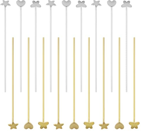 TOAOB 30 Stück Messing 18K Vergoldet Flachen Kopfstifte Blütenförmig 51 mm Nietstifte Kettelstifte Prismenstifte Golden und Silber für DIY Schmuckherstellung