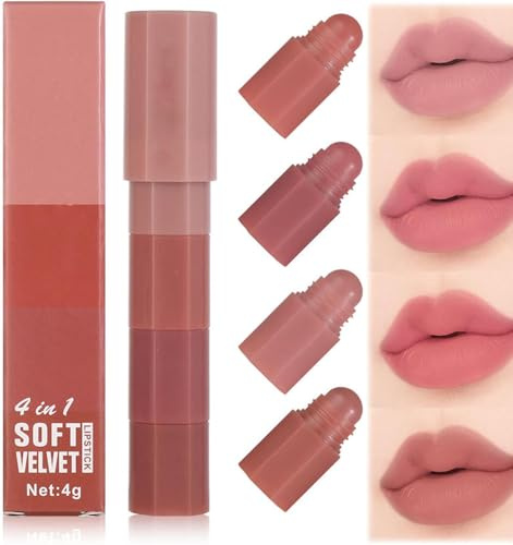 Moisturizing Nude Pink Lipstick Set - 4 Creamy Matte Shades, Long-Lasting & Highly Pigmented Lip Gloss in Mini Pen format. Hydrating Lip Makeup for Women & Girls. Perfect for Daily Wear (01#)