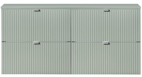 Lomadox Doppel-Waschtischunterschrank 120cm, grün, gerillte Front, hängende Montage, geringe Tiefe 40cm