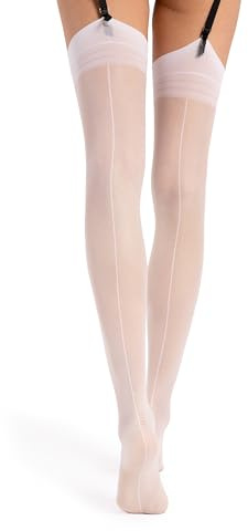 Fiore Sensual Marlena Backseam Thigh High Sheer Stockings 20 Den, 4, White